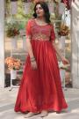 Orange Red Georgette Embroidered Anarkali Dress