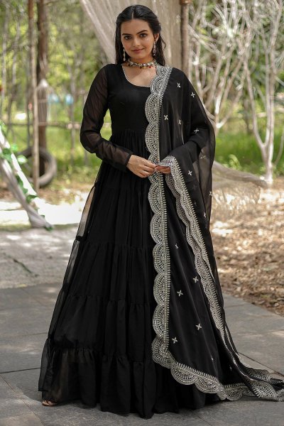 Black Georgette Embroidered Anarkali Dress