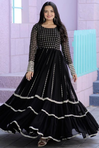 Black Georgette Embroidered Anarkali Dress