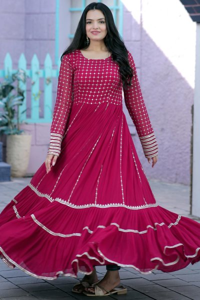 Pink Georgette Embroidered Anarkali Dress