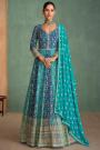 Blue & Turquoise Georgette Embroidered Anarkali Dress With Dupatta