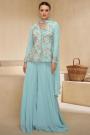 Soft Blue Georgette Embroidered Top & Sharara Set With Dupatta