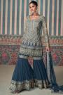 Teal Georgette Embroidered Sharara Kurta Set