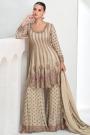 Beige Chinon Silk Embroidered Kurta Set