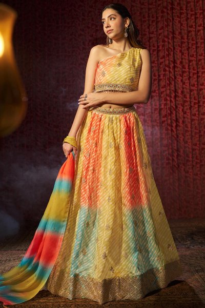 Yellow Organza Silk Printed & Embroidered Lehenga Set