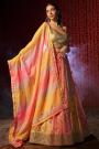 Yellow & Pink Organza Silk Printed & Embroidered Lehenga Set