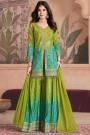 Green & Aqua Chinon Silk Printed & Embroidered Sharara Kurta Set