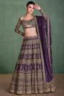 Plum Georgette Embroidered Lehenga Set