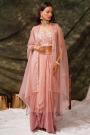 Peach Crepe Embroidered 3 Piece Indo-Western Set