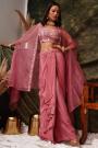 Rosewood Pink Crepe Embroidered 3 Piece Indo-Western Set