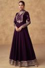 Plum Chinon Silk Embroidered Anarkali Dress With Dupatta