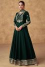 Bottle Green Chinon Silk Embroidered Anarkali Dress With Dupatta