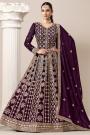 Plum Georgette Embroidered Anarkali Set