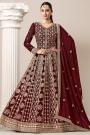 Maroon Georgette Embroidered Anarkali Set