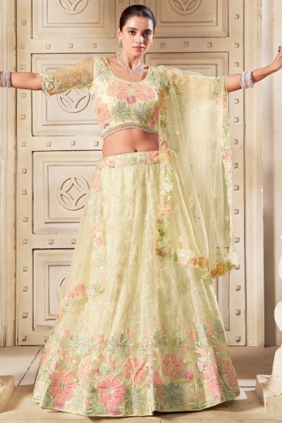 Deep Ivory Net Embroidered Lehenga Set