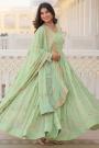 Pastel Green Georgette Embroidered Anarkali Dress With Dupatta