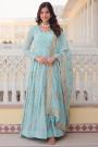 Soft Blue Georgette Embroidered Anarkali Dress With Dupatta