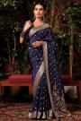 Navy Blue Silk Zari Weaved Banarasi Saree