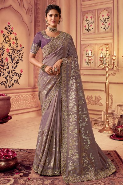 Lilac Luxe Fabric Embroidered Saree