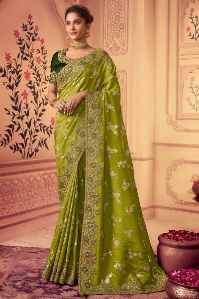 Green Luxe Fabric Embroidered Saree