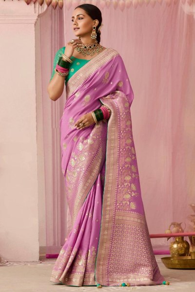 Lilac Silk Zari Weaved Saree