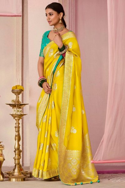 Yellow Silk Zari Weaved Saree