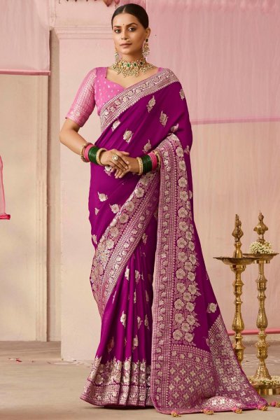 Plum Silk Zari Weaved Saree