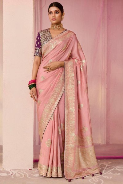 Blush Pink Silk Zari Weaved Saree