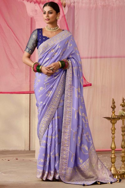 Lavender Blue Silk Zari Weaved Saree