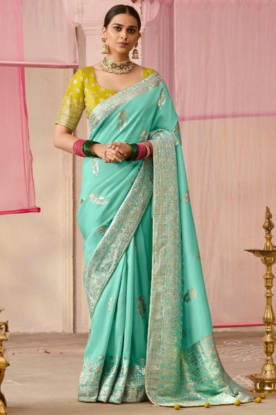 Aqua Silk Zari Weaved Saree