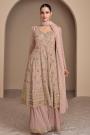 Blush Pink Georgette Embroidered Sharara Kurta Set