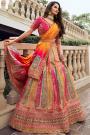 Multicolor Banarasi Silk Zari Weaved & Embroidered Lehenga Set With Belt