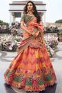 Peach Banarasi Silk Zari Weaved & Embroidered Lehenga Set With Belt