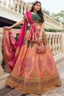 Peach & Pink Banarasi Silk Zari Weaved & Embroidered Lehenga Set With Belt