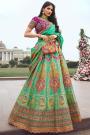 Mint Green Banarasi Silk Zari Weaved & Embroidered Lehenga Set With Belt