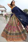 Sage Green & Navy Blue Banarasi Silk Zari Weaved & Embroidered Lehenga Set With Belt