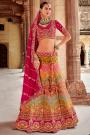 Multicolor & Deep Pink Banarasi Silk Embroidered Lehenga Set