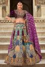 Plum & Blue Banarasi Silk Embroidered Lehenga Set