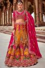 Mustard & Red Banarasi Silk Embroidered Lehenga Set