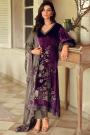 Plum & Taupe Velvet Embroidered & Applique Work Kurta Set