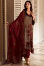 Brown Beige & Maroon Velvet Embroidered & Applique Work Kurta Set