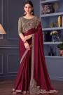 Maroon Satin Silk Embroidered Designer Saree