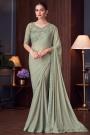 Sage Green Silk Embroidered Designer Saree