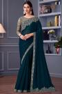 Deep Teal Georgette Embroidered Designer Saree