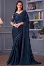 Deep Navy Silk Embroidered Designer Saree