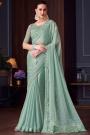 Mint Silk Embroidered Designer Saree