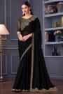 Black Satin Chiffon Embroidered Designer Saree