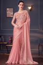 Peach Chiffon Silk Embroidered Designer Saree