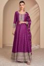 Plum Jacquard Silk Embroidered Anarkali Dress With Dupatta