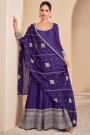 Violet Jacquard Silk Embroidered Anarkali Dress With Dupatta